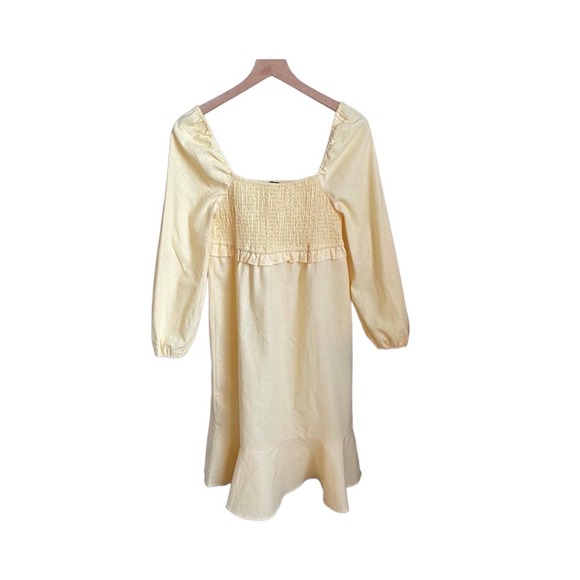 NWT 7 For All Mankind Yellow Smocked Linen Midi Dress - Picture 2 of 8